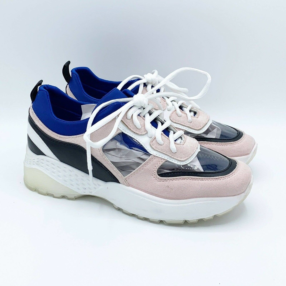 Yoki Chunky Sneaker Clear Plastic Pink Suede Heavy‎ Sole Trendy Sneakers